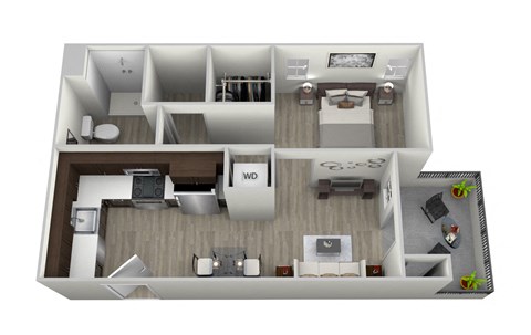 Floor plan for 1 bed, 1 bath, 644 sqft